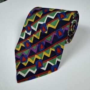 Y2K Abercrombie Fitch Tie Mens Multicolored Geometric Neck Tie In Living Color